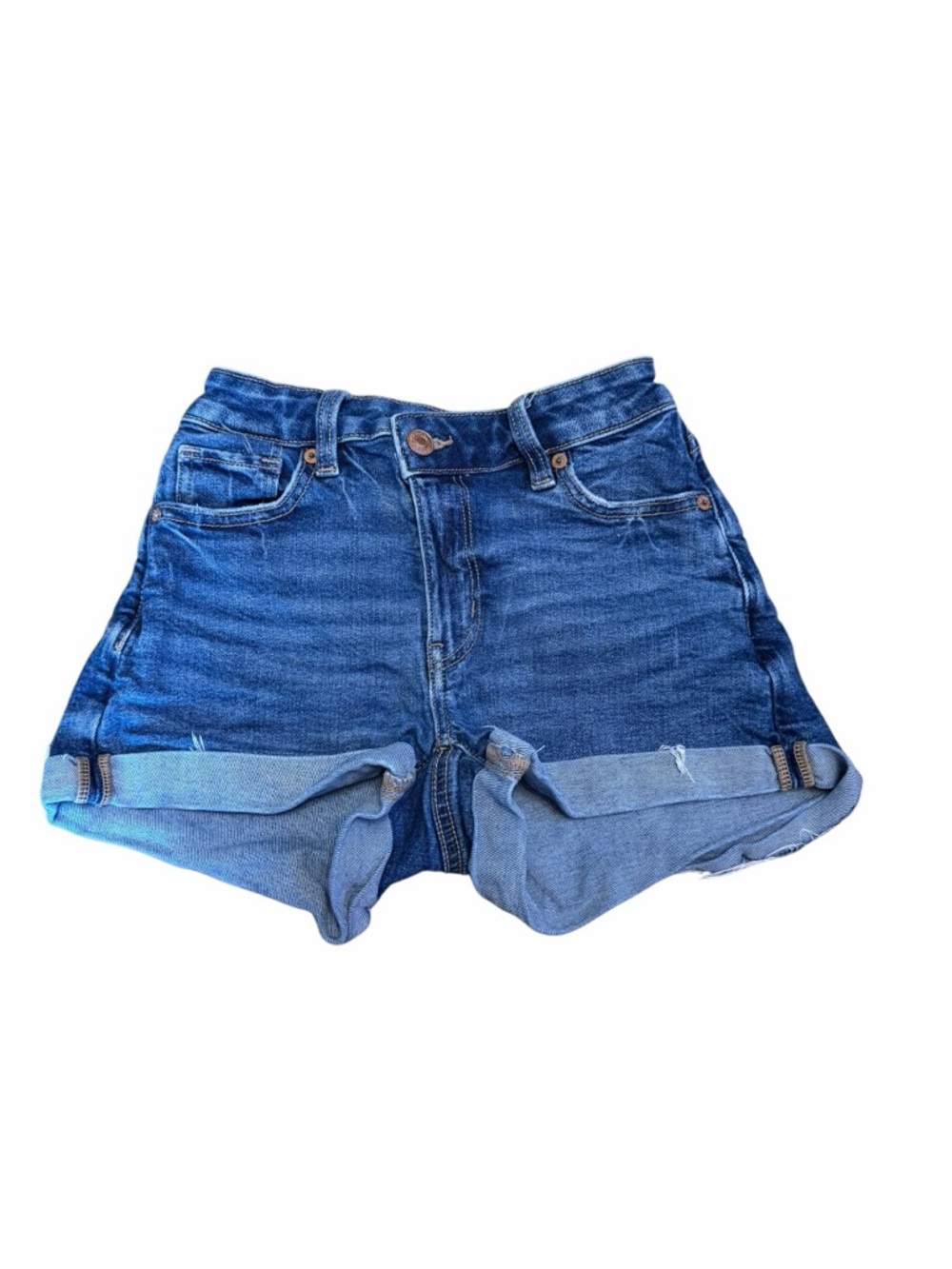 American Eagle Stretch Denim Shorts Rolled Cuff High Rise Size 00